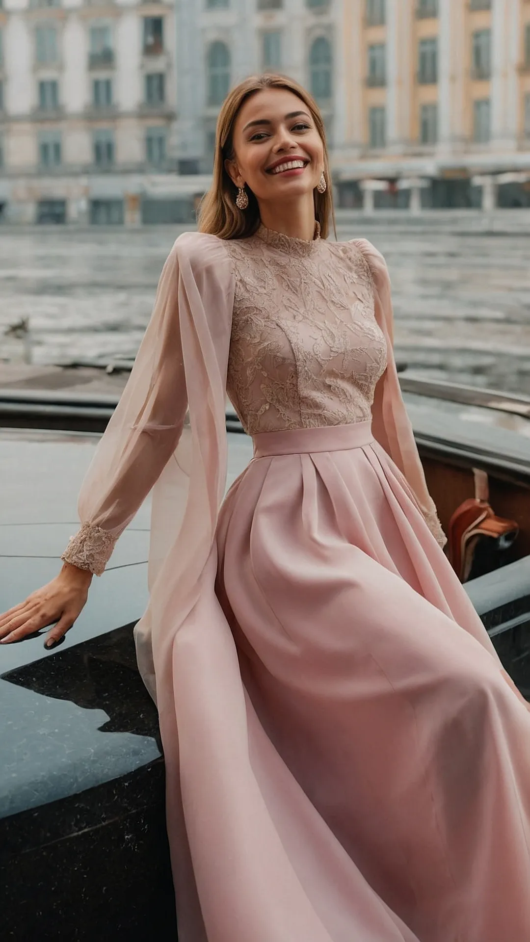 Pink Perfection: When Elegance Meets a Boat Ride: