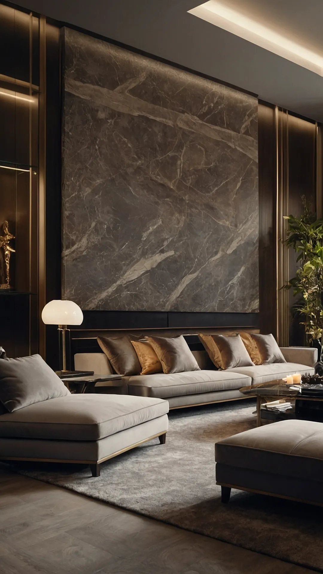 Living Room Goals: Marble, Plush, and a Touch of Gold