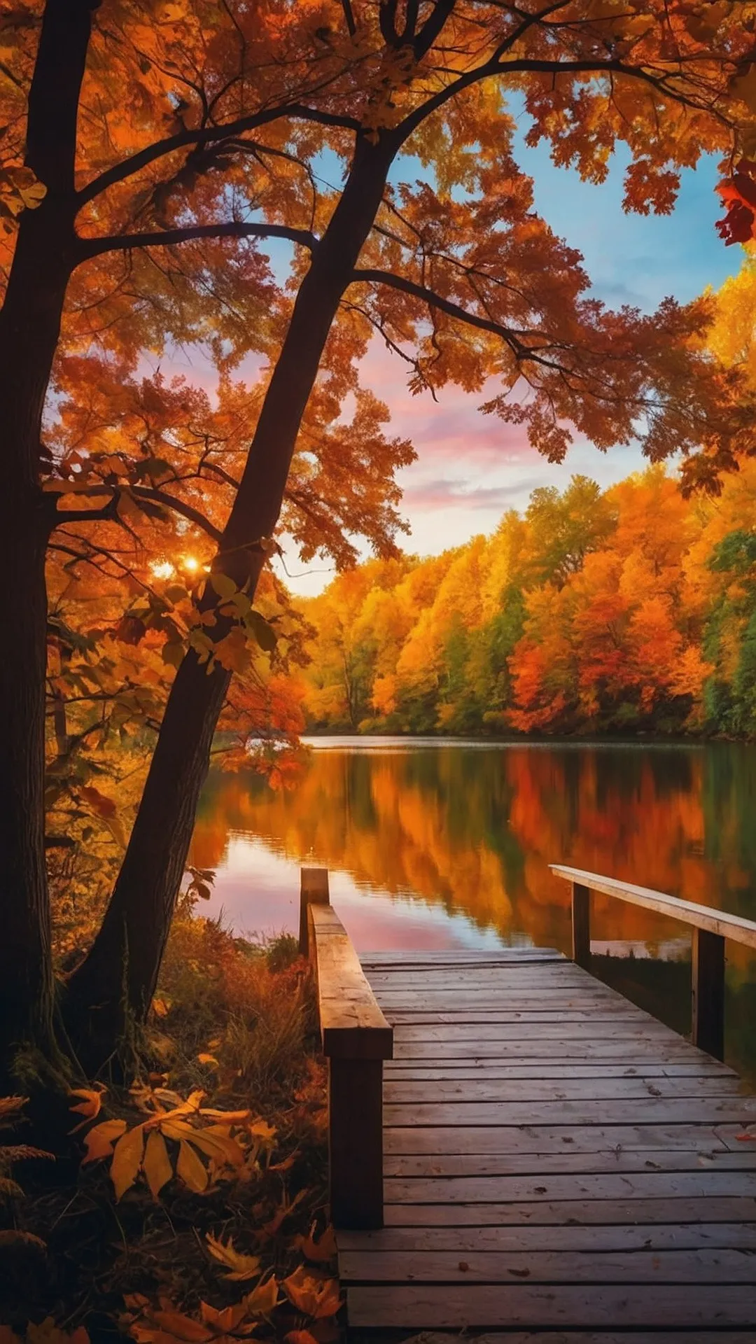 Autumn Dreamscapes: A Wooden Path to Fall