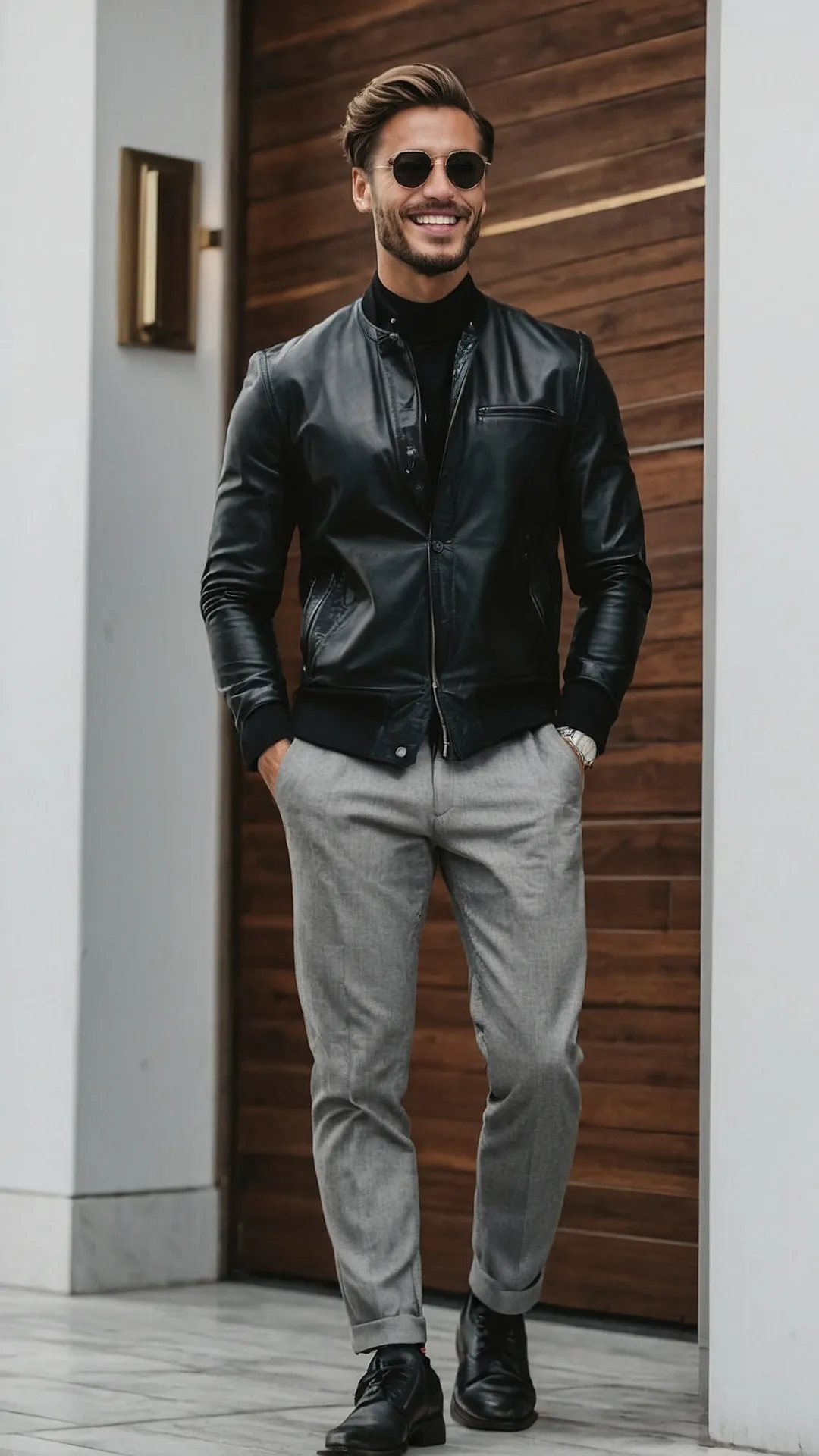 Leather Jacket, Grey Pants: The Ultimate Chill-Out Look: