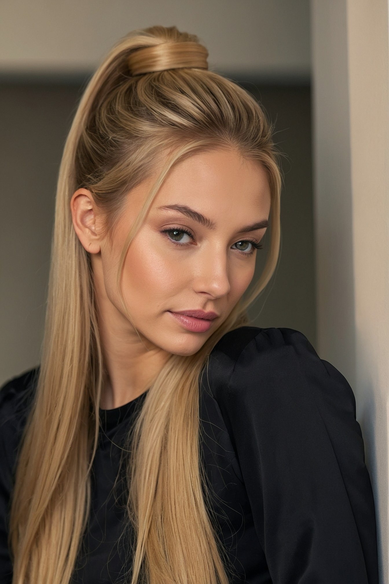 Sleek High Ponytail with a Twisted Crown
