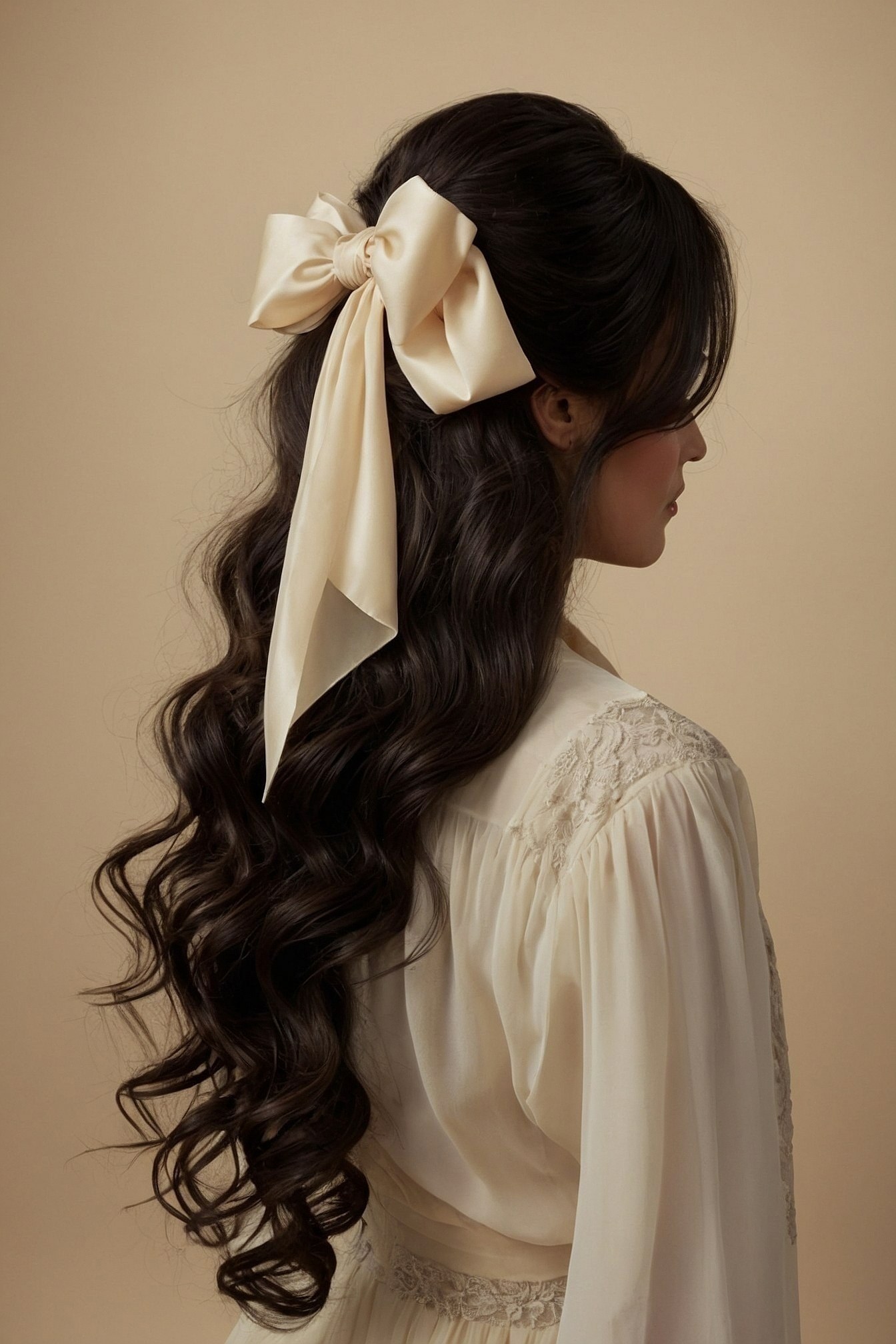 Soft Silk Bow Adorning Cascading Curls