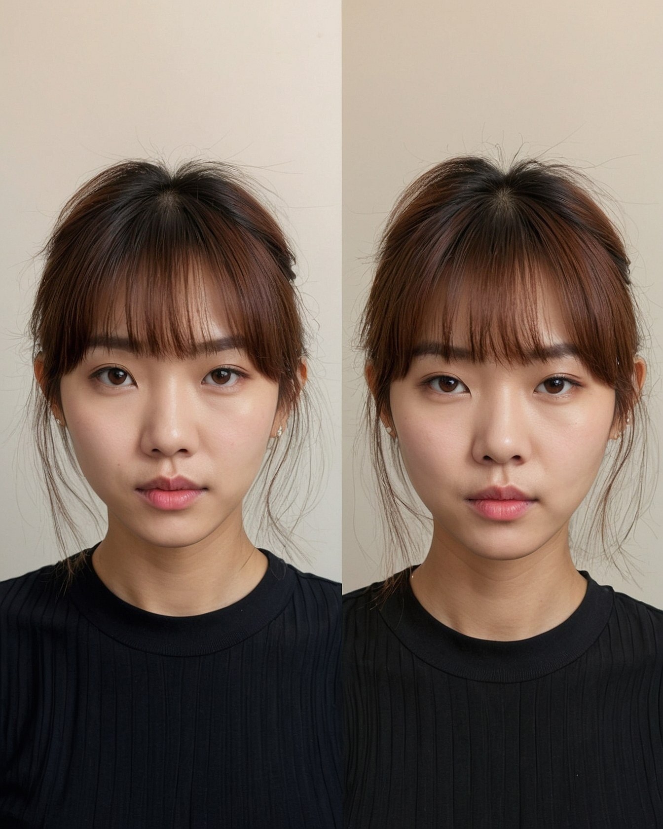Soft brown wispy bangs framing a face