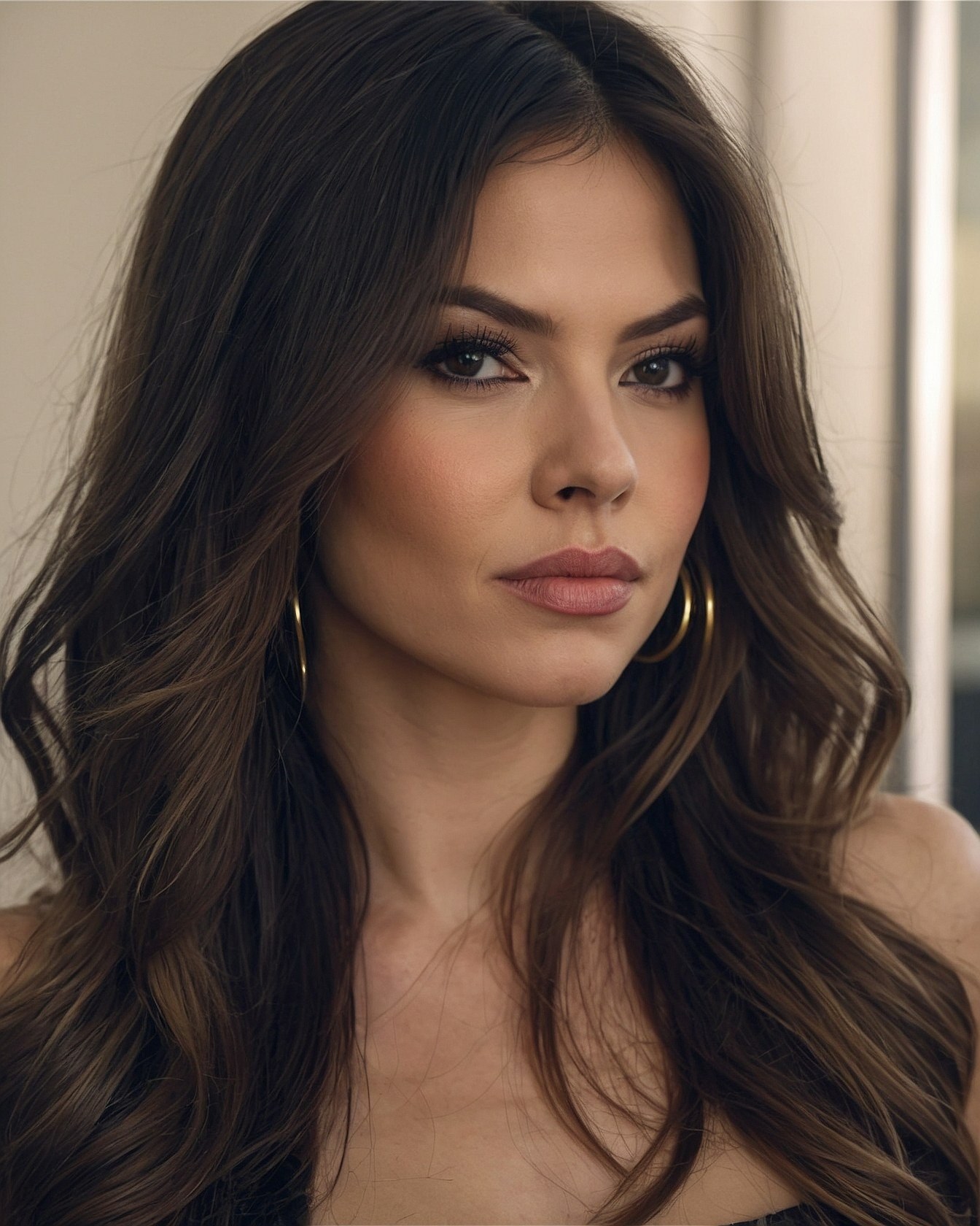 Close-up portrait with rich brunette waves