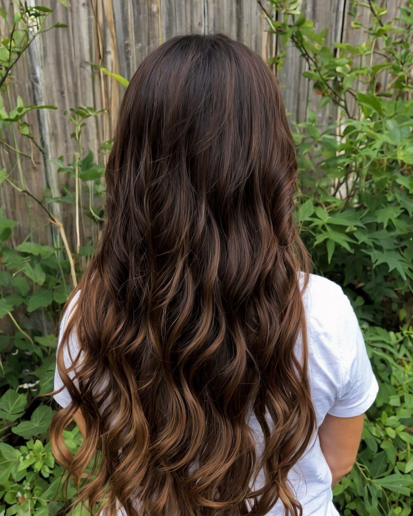 Back View of Wavy Brunette Hair Flowing Down