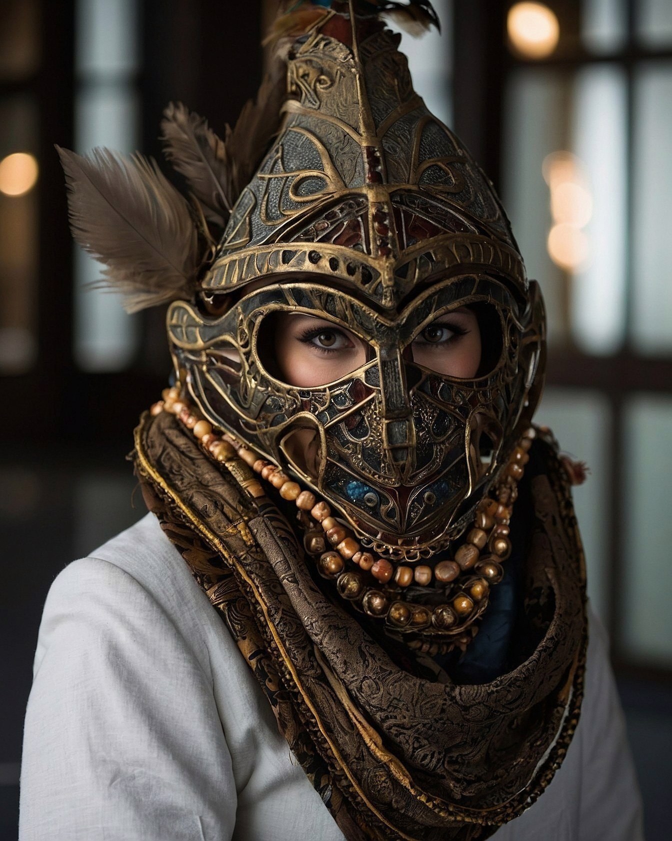 Ornate Viking Helmet and Layered Neckwear
