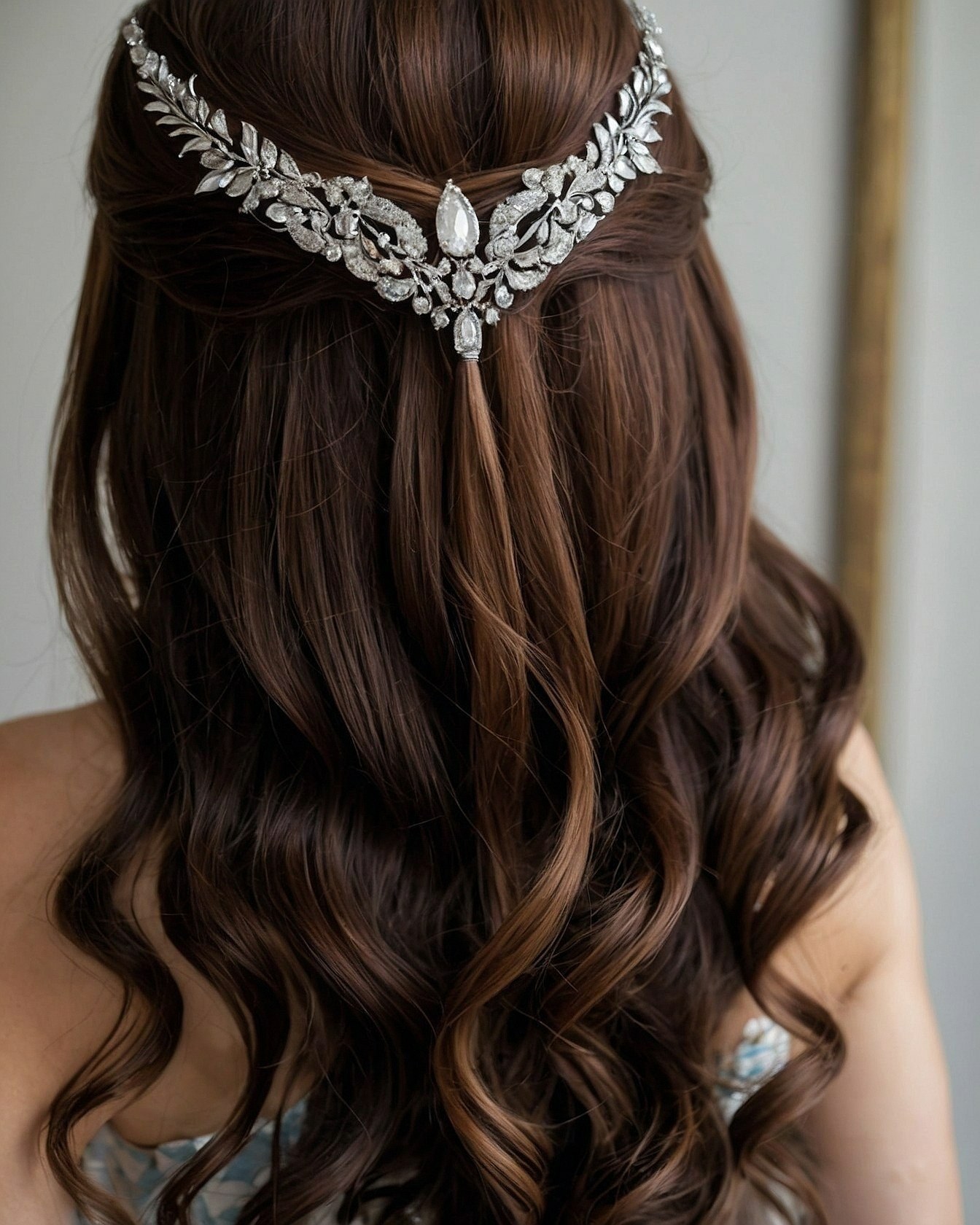 Ornate Crystal Hairpiece Adorns Loose Waves