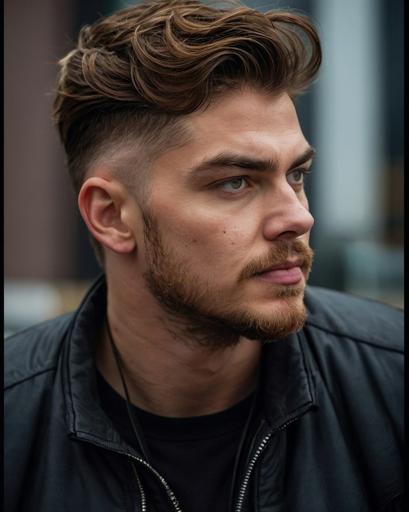 Deep side fade with voluminous, tousled waves