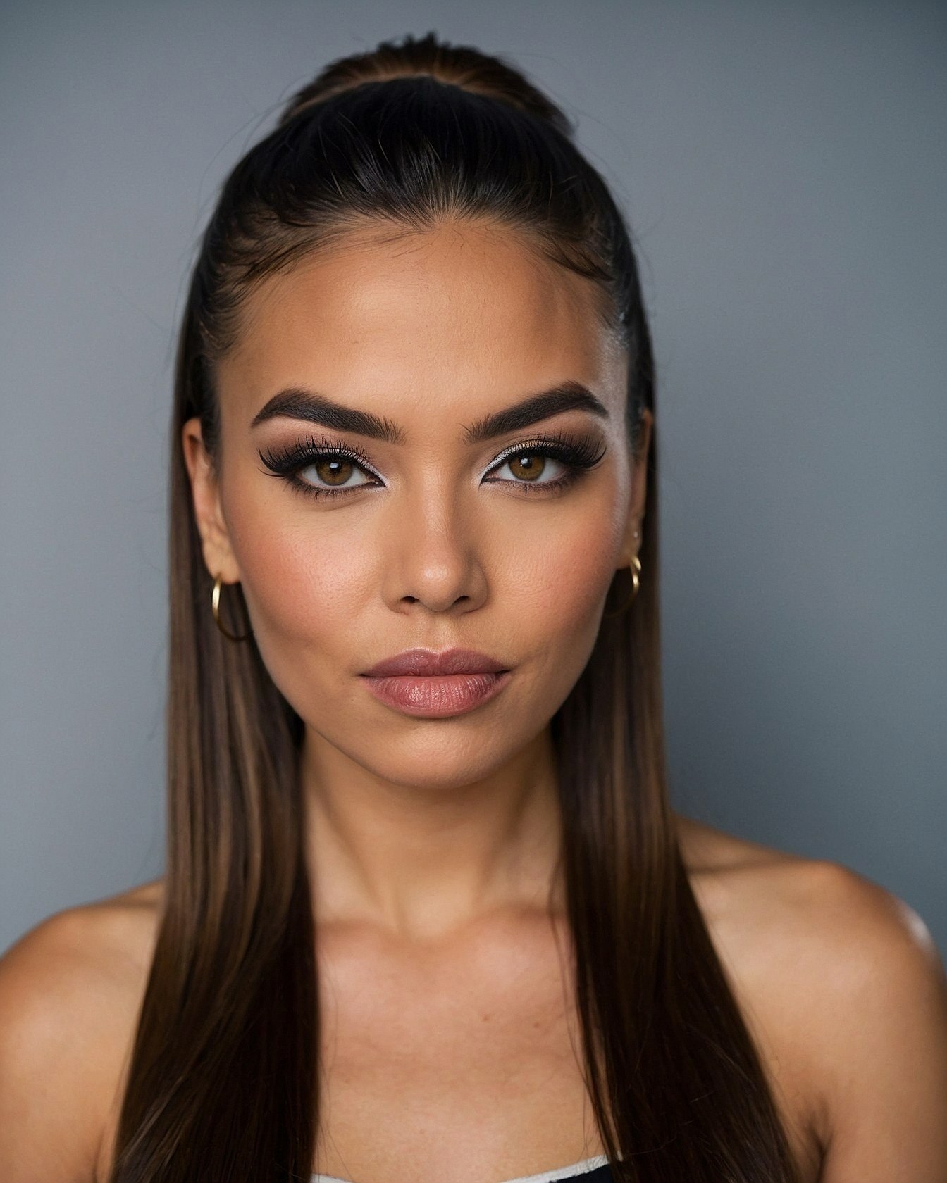 Dramatic Winged Liner with a Polished Top Knot