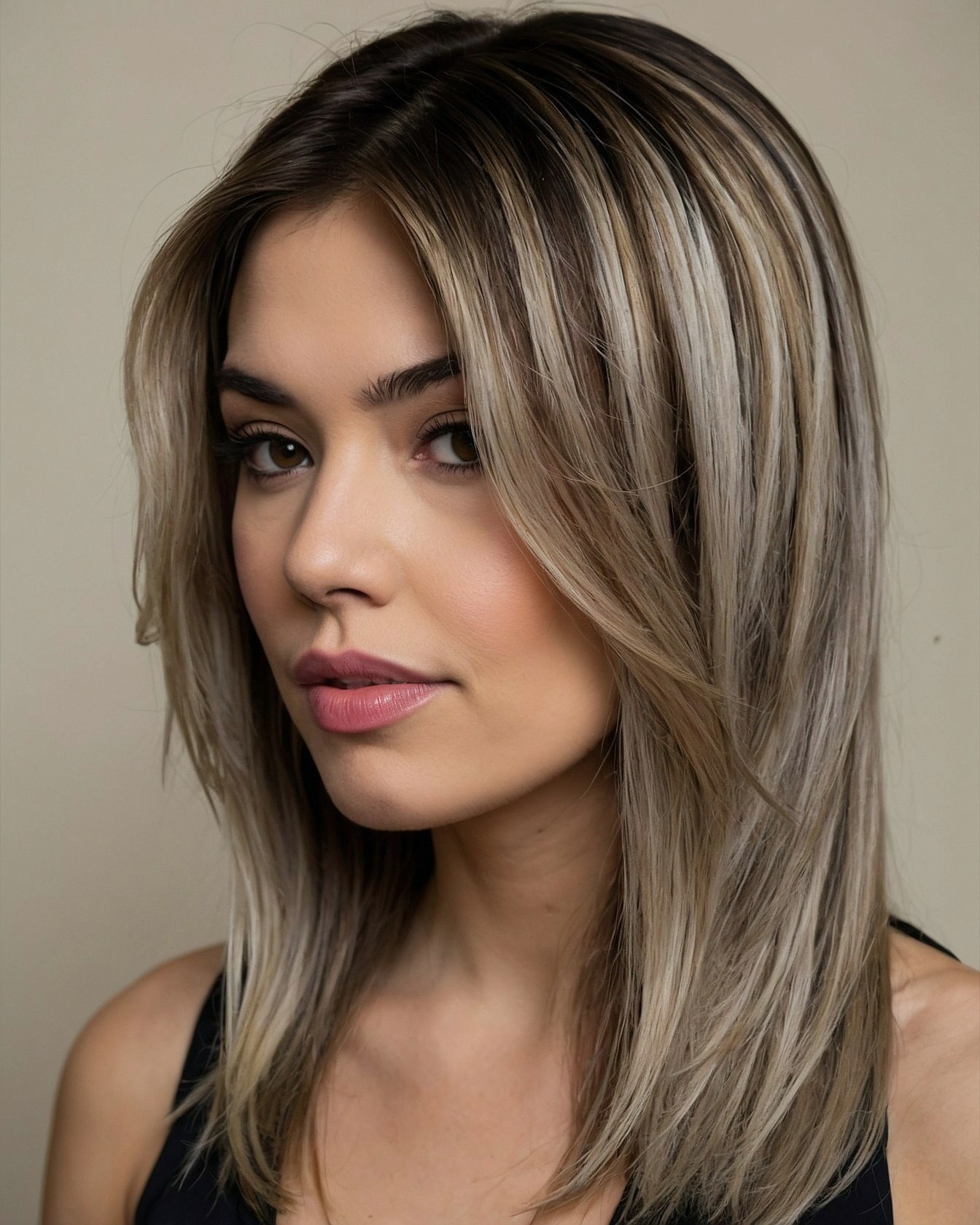 Close-up Portrait of a Model with Medium Brunette Highlights